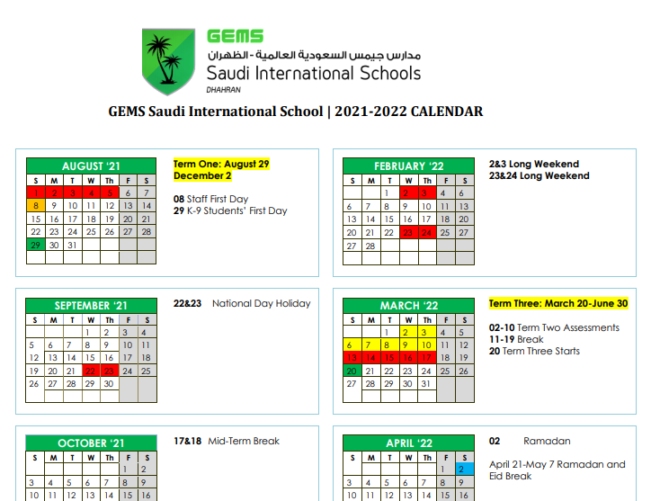 Aramco calendar 2022